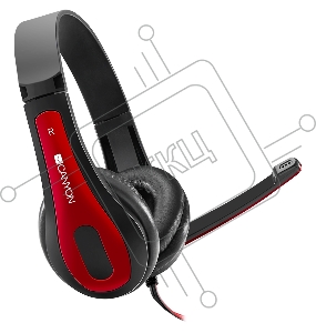 Наушники CANYON HSC-1 basic PC headset with microphone, combined 3.5mm plug, leather pads, Flat cable length 2.0m, 160*60*160mm, 0.13kg, Black-red