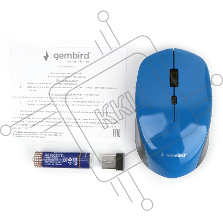 Мышь беспроводная Gembird MUSW-250-2, 2.4ГГц, 3 кнопки + колесо кнопка,1600DPI синий