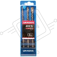 Набор буров URAGAN SDS-plus 3 шт: 5 х 160, 6 х 160, 8 х 160 мм