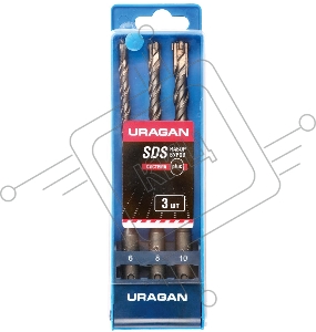 Набор буров URAGAN SDS-plus 3 шт: 5 х 160, 6 х 160, 8 х 160 мм