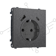 Комплект механизма электрической розетки SIGMA Антрацит серый 2USB A+C 20W (быст. зар.) с/з с/ш 16A-250V QUANT PRO (SP6600, PR160)