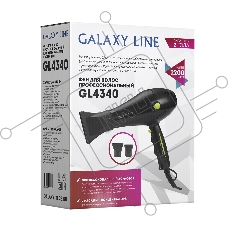 Фен для волос профессиональный Galaxy Line GL 4340, черный с зеленым, 2200 Вт, 2 скорости потока воздуха, 3 температурных режима, функция «холодный воздух», АС-мотор, защита мотора от перегрева, насадка-концентратор для ускоренной сушки, насадка-концентра