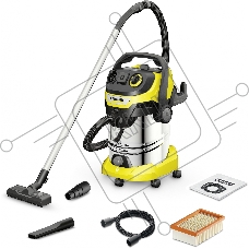 Строительный пылесос Karcher WD 6 P S V-30/6/22/T желтый, 1300 Вт, уборка сухая/сбор воды, пылесборник мешок/контейнер, 30 л