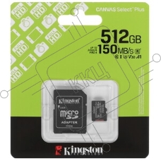 Флеш карта microSDXC 512Gb Kingston SDCS3/512Gb Canvas Select Plus + adapter
