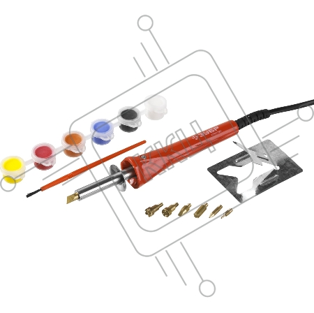 Выжигатель-ручка ЗУБР 55425  прибор мастер с набором насадок 7шт и красками