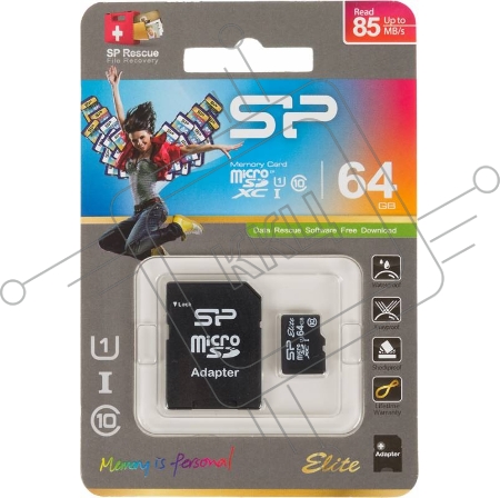 Флеш карта microSDXC 64Gb Class10 Silicon Power SP064GBSTXBU1V10-SP + adapter