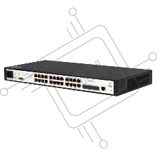 Управляемый коммутатор уровня SNR 2+, 24 порта 10/100/1000Base-T, 4 порта 1/10G SFP+, встроенный БП ~220V AC, разъем для АКБ 12V с возможностью заряда