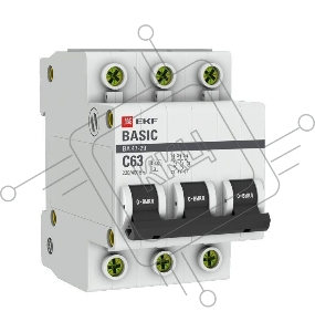 Автоматический выключатель EKF mcb4729-3-63C 3P 63А (C) 4,5кА ВА 47-29 EKF Basic
