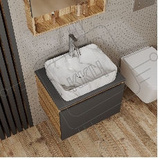 Комплект: тумба Bau Dream Blackwood графит 60, 1 ящик, раковина прямоугольная BAU Cerama 48х37, мрамор, смеситель Hotel Dream, нерж сталь, выпуск клик клак белый