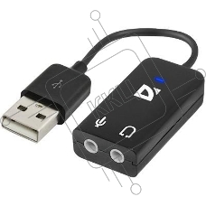 Кабель-переходник Defender / Аудиовход: 2 x 3.5 мм jack/ Аудиовыход: USB / встроенная звуковая карта. (63002)