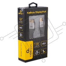 Кабель DisplayPort Cablexpert CCP-DP16K-1M, 20M/20M, v2.1, 16K, медь, тройной экран, позол.контакты, нейлон.оплетка, метал.коннекторы, 1м, черный, коробка