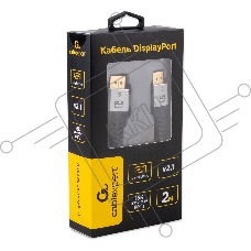 Кабель DisplayPort Cablexpert CCP-DP16K-2M, 20M/20M, v2.1, 16K, медь, тройной экран, позол.контакты, нейлон.оплетка, метал.коннекторы, 2м, черный, коробка
