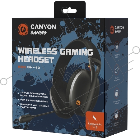 Гарнитура CANYON Ego GH-13, Gaming BT headset, +virtual 7.1 support in 2.4G mode, with chipset BK3288X, BT version 5.2, cable 1.8M, size: 198x184x79mm, Black