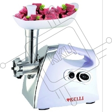 Мясорубка Kelli KL-5004 белый ЭЛЕКТРОМЯСОРУБКА Мощность: 1600Вт Защита двигателя от перегрева, большой пластиковый поднос, пластиковый толкатель, прочный металлический шнек, 2 отрых ножа из высококачественной нержавеющей стали, резиновые ножки для дополни