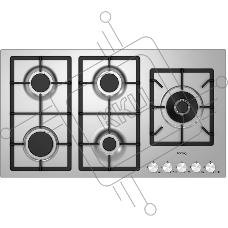 Газовая варочная панель Korting HG 997 CTX / 90 см, 5 высокоэффективных конфорок, WOK- сверхмощная конфорка с тройным рядом пламени, автоматический электроподжиг, газ-контроль каждой конфорки, передние металлические переключатели, утопленные чугунные решетки, в комплекте - чугунная подставка WOK и адаптер для кофейника,, цвет- нерж., сталь