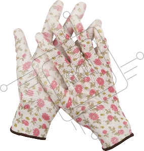 Перчатки GRINDA садовые, прозрачное PU покрытие, 13 класс вязки, бело-розовые, размер S