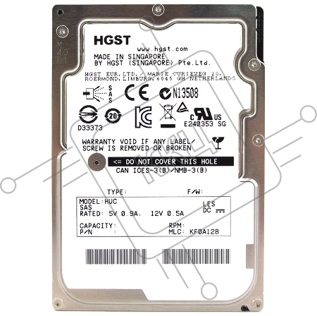 Жесткий диск HDD HGST SAS Server 300Gb 2.5'' Ultrastar 10K rpm 12Gb/s 128Mb 1 year ocs (replacement AL15SEB030N, AL14SEB030N)