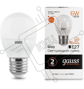 Лампа GAUSS LED Elementary Globe 6W E27 2700K Арт.LD53216