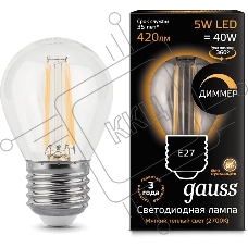 Лампа светодиодная Filament Шар 5W 420lm 2700К Е27 диммируемая LED