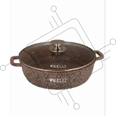 Сковорода-сотейник KELLI KL-4019-28 28см 5,0л ОБЪЕМ 5л  из высокопрочного алюминия с гранитным покрытием, с индукционным дном. Силиконовые накладки для ручек съемные. Стеклянная крышка с паровыпуском. Пригодна для всех видов плит, в том числе индукционных