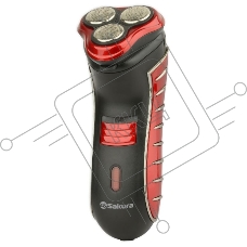 Электробритва Sakura SA-5414RB красно-черный(Бритва электрическая, сухое бритье, работа от аккумулятора. 3 бреющие головки. Индикатор заряда батарейки. Защитная крышка. Щеточка для очистки.)