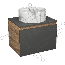 Комплект: тумба под накладную раковину Bau Dream Blackwood графит 60, 1 ящик, раковина круглая накладная BAU Element D41 с отверстием под смеситель, мрамор