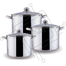 Набор кастрюль KELLI KL-4104 6 пред. НАБОР КАСТРЮЛЬ - 3 шт - 19 (7,5 л), 20 (9,5 л) и 21 см (12 л) Высококачественная нержавеющая сталь 18/10. 3х-слойное капсульное дно. Зеркальная полировка. Можно использовать на всех типах плит включая индукционную. Сте