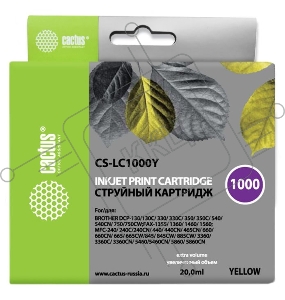 Картридж струйный Cactus CS-LC1000Y желтый для Brother DCP 130C/ 330С, MFC-240C/ 5460CN (20ml)