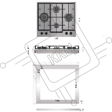 Встраиваемая варочная панель KORTING HG 688 CTX, Crystal, газовая, 60 см, 4 конфорки, WOK, газ-контроль, электроподжиг, цвет нержавеющая сталь