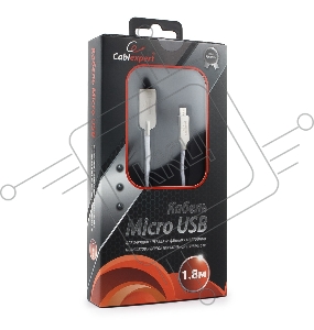 Кабель USB 2.0 Cablexpert CC-P-mUSB02W-1.8M, AM/microB, серия Platinum, длина 1.8м, белый, блистер