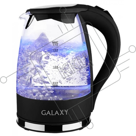 Чайник электрический GALAXY LINE GL 0552, черный, стекло, 2200 Вт, 1,7 л, LED-подсветка, шкала уровня воды, корпус из термостойкого стекла