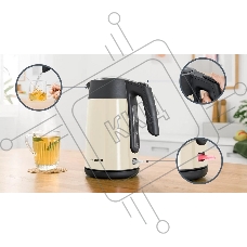 Чайник Bosch TWK7L467, 1.7л, 2400 Вт., нерж.сталь, покрытая эмалью, бежевый, шкала уровня воды