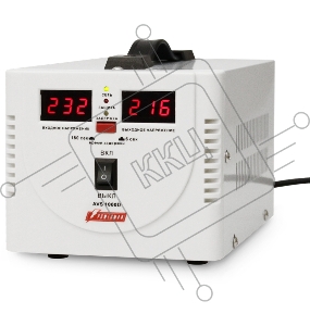 Стабилизатор напряжения Powerman AVS-D Voltage Regulator 1000VA, Digital Indication, 2x Schuko Outlets, 1m Power Cord, 230V, 1 year warranty, White