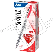 Ручка шариковая Deli Think EQ2-RD прозрачный/красный, d=0.7мм, красные чернила (1шт)
