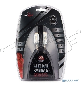 Кабель HDMI Cablexpert, серия Platinum, 1 м, v2.0, M/M, нейлоновая оплетка, позол.разъемы, металлический корпус, нейлоновая оплетка, блистер