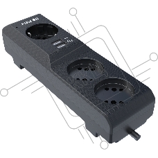 Сетевой фильтр Surge protector Pilot 3G 3xGP euro outlets, 10А/2.2кВа, 2xUSB, 7m, черный