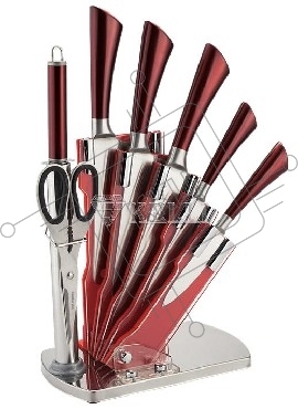 Набор ножей KELLI KL-2084 8пр.(8 ПРЕДМЕТОВ: 1.Топорик кухонный 7", 2.Нож поварской 8", 3.Нож хлебный 8", 3.Нож для резки 6", 5.Нож овощной 5", 6.Кухонные ножницы, 7.Точилка, 8.ПОДСТАВКА. Высококачественная нержавеющая сталь 18/10. Невероятная острота лезв