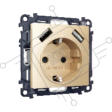 Комплект механизма электрической розетки ALFA Шампань 2USB A+A 18W (быстрая зарядка) с/з QUANT (AP6090, VM155) MA609010