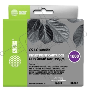 Картридж струйный Cactus CS-LC1000BK черный для Brother DCP 130C/ 330С, MFC-240C/ 5460CN (22,6ml)