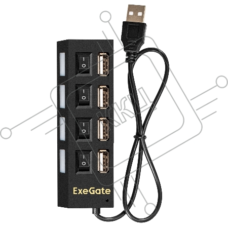 USB-Хаб (концентратор) ExeGate EX293977RUS DUB-42SW (кабель-адаптер USB2.0 --> 4xUSB2.0, кнопки включения/отключения для каждого порта, Plug&Play, черный)
