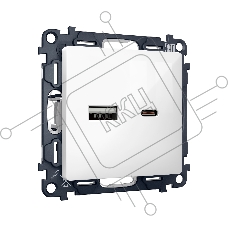 Комплект механизма розетки ALFA Белый глянец 2USB A+C 20W (быстрая зарядка) QUANT MA111010