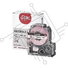 Кассета с лентой S'OK by Sakura Printing K4PBP для Epson , черный на розовом, 12мм/8м