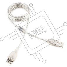 Кабель удлинитель USB2.0 Pro Cablexpert CCF-USB2-AMAF-TR-6, AM/AF, 1,8м, экран, 2феррит.кольца, прозрачный, пакет