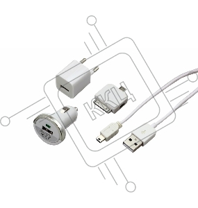 Комплект СЗУ, АЗУ, кабель miniUSB-USB, переходник microUSB 30 pin белый
