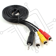 Кабель аудио/видео Cablexpert CCA-4P2R-2M, джек3.5 4pin папа->3х RCA папа, 2м, черный
