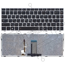 Клавиатура для ноутбука Lenovo Flex 2-14 G40-30 G40-70 черная с серебристой рамкой с подсветкой