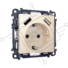Комплект механизма электрической розетки ALFA Бежевый матовый 2USB A+A 18W (быстрая зарядка) с/з QUANT (AP3290, VM155) MA329010