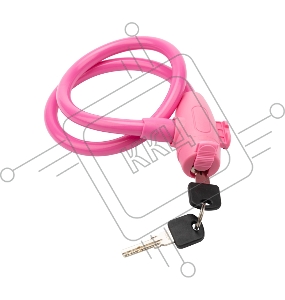 Тросовый замок взломостойкий для велосипедов и колясок с ключом 65 см розовый