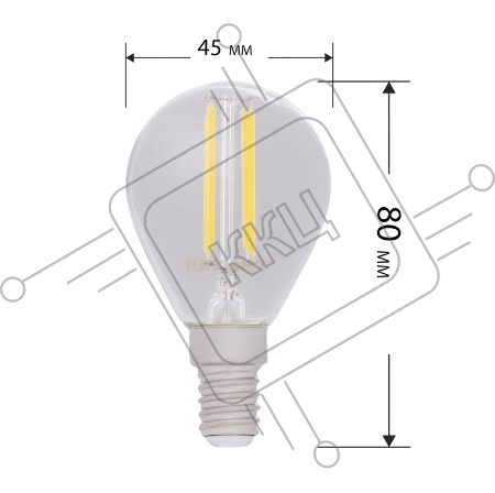 Лампа филаментная REXANT Шарик GL45 9.5 Вт 950 Лм 2700K E14 прозрачная колба