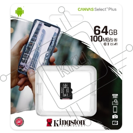 Флеш карта microSDHC 64GB microSDXC Class10 Kingston <SDCS2/64GBSP> Class10 UHS-I Canvas Select up to 100MB/s